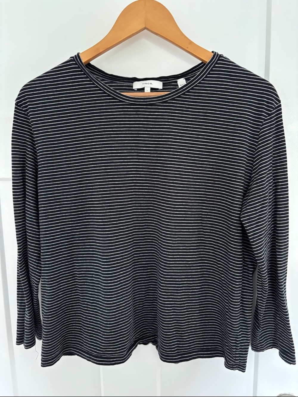Vince Black & White Striped Long Sleeve Tee